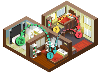 Семья играет в квест